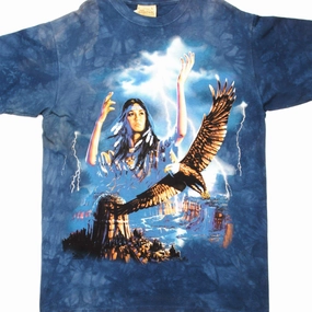 Evergreen VINTAGE TIE-DYE AMERICAN INDIAN BALD EAGLE TEE SHIRT 1999 LARGE DEADSTOCK