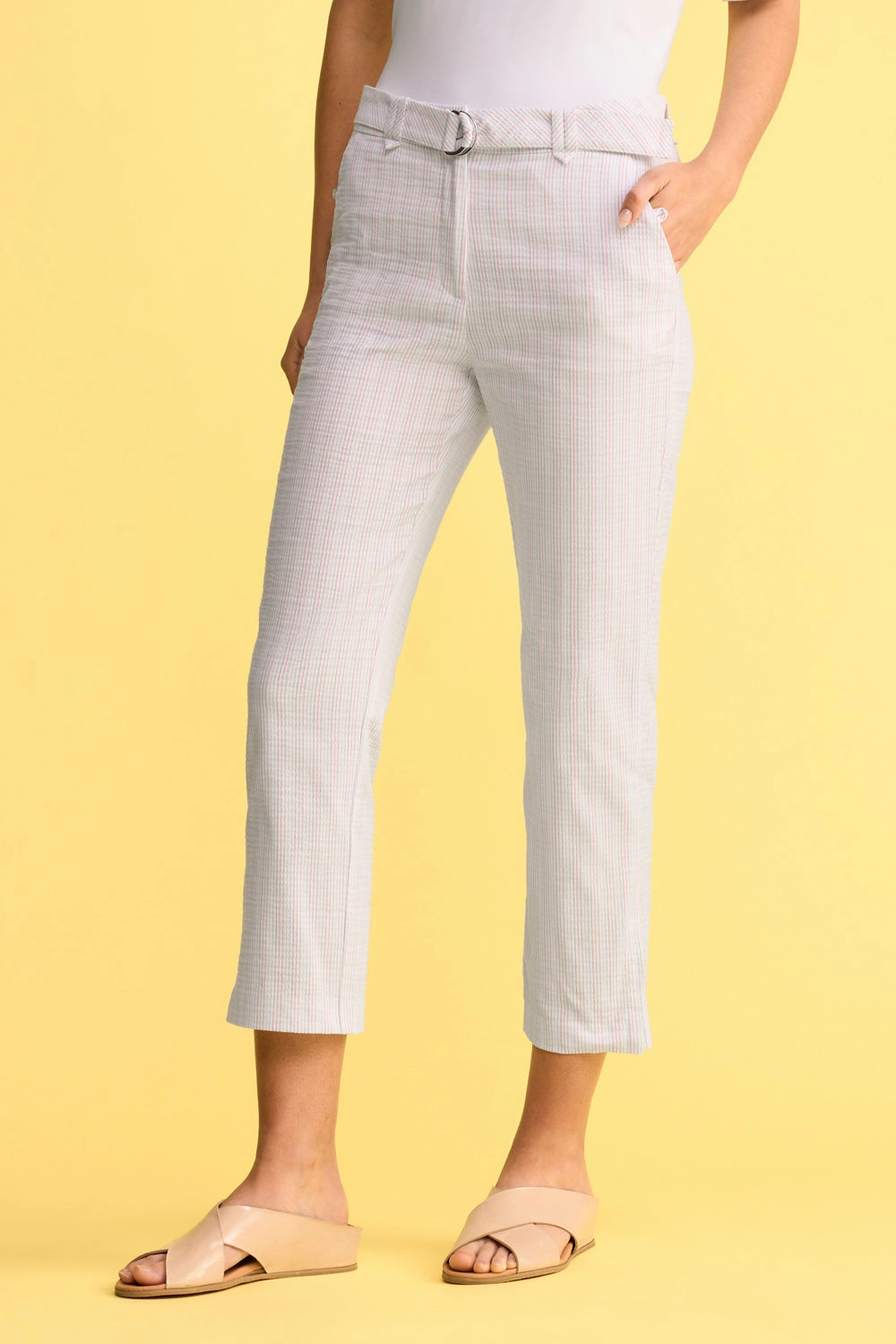 Easy Match Snag Resistant Fabric Seersucker Stripe Capri Pant - Gelati Stripe