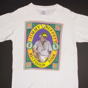 VINTAGE JIMMY BUFFETT RECESSION TOUR TEE SHIRT 1990S SIZE LARGE MADE USA AdvancedMoistureManagement Wrinkle Resistant Material