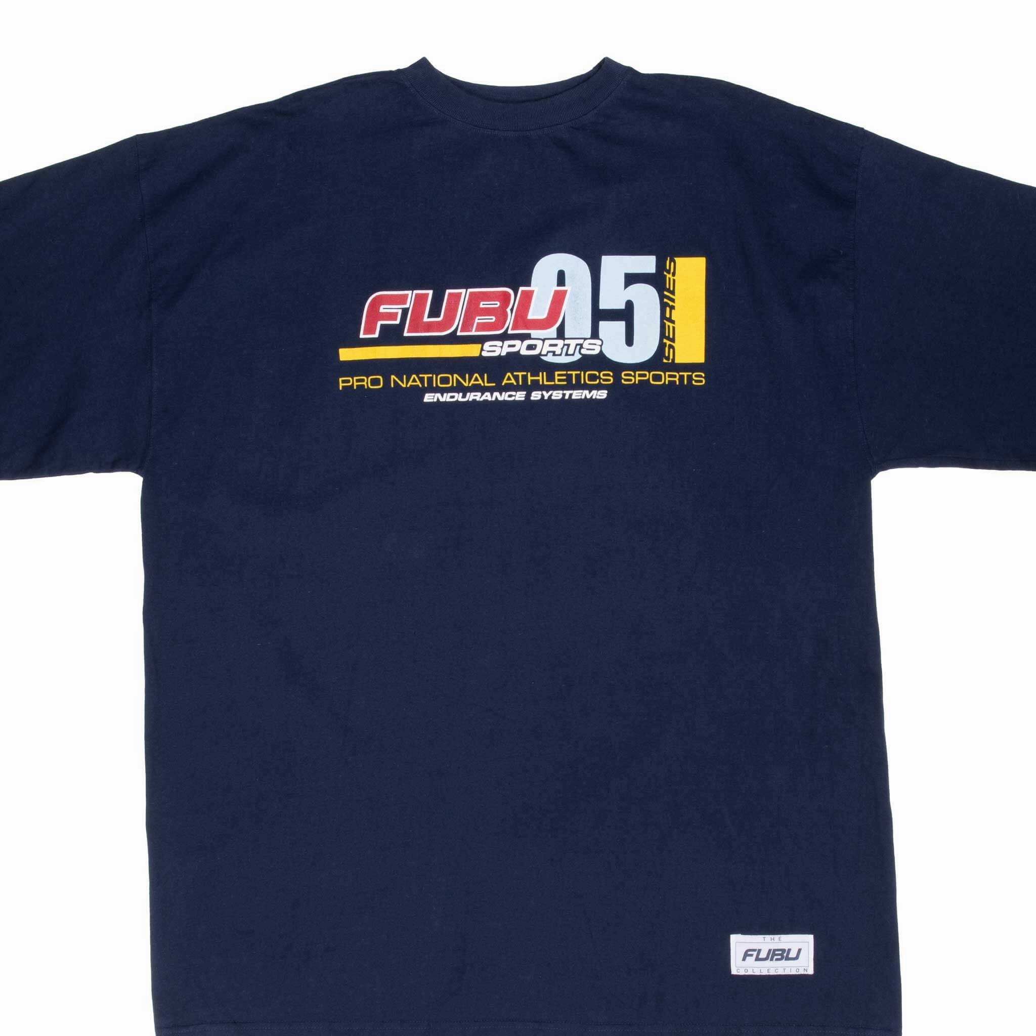 Layered Shoulder Design VINTAGE FUBU PRO NATIONAL ATHLETICS SPORTS BLUE TEE SHIRT 2000S XL