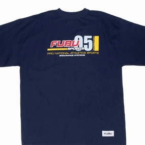 Layered Shoulder Design VINTAGE FUBU PRO NATIONAL ATHLETICS SPORTS BLUE TEE SHIRT 2000S XL