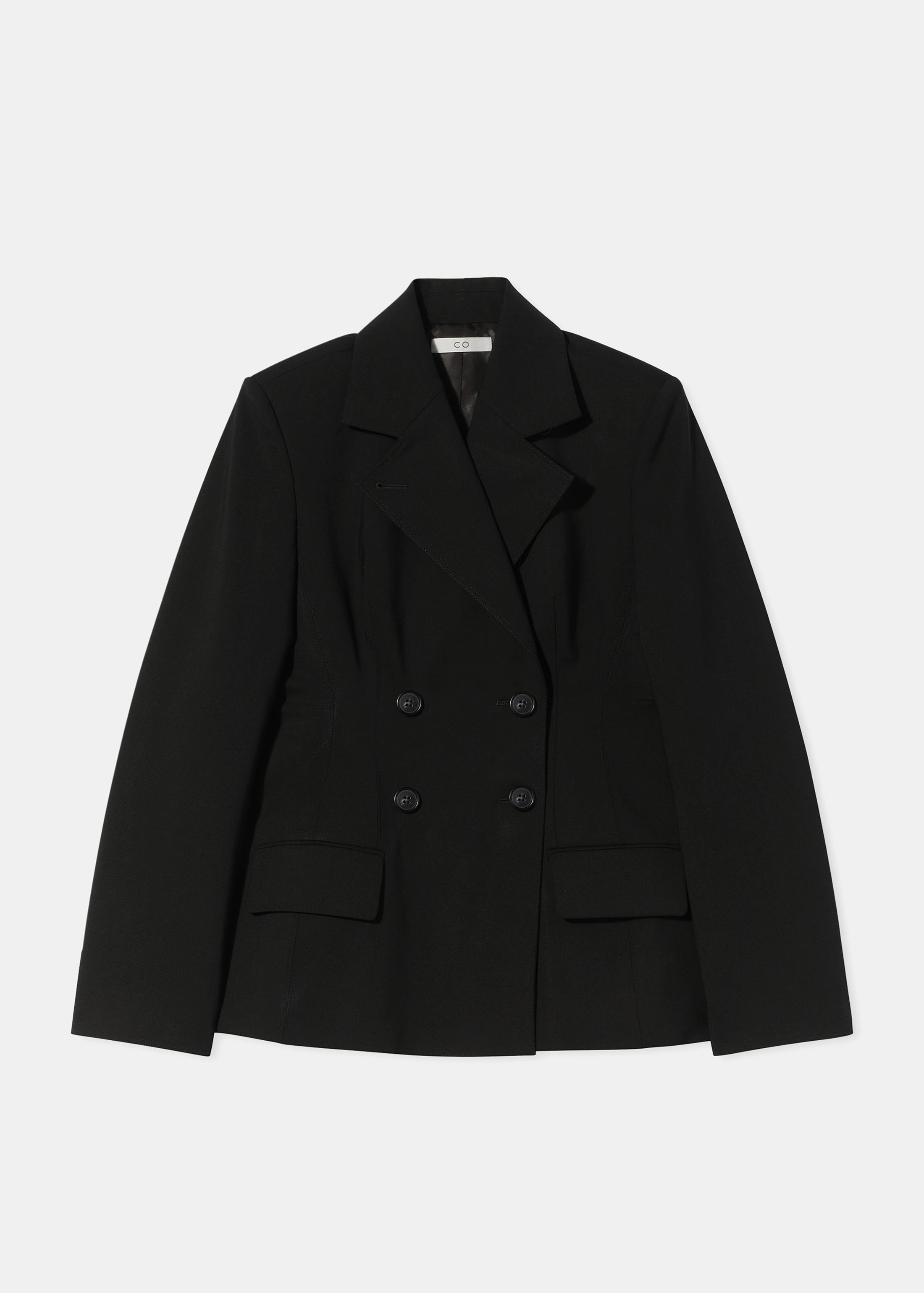 plus-size Double Breasted Fitted Blazer in Virgin Wool - Black