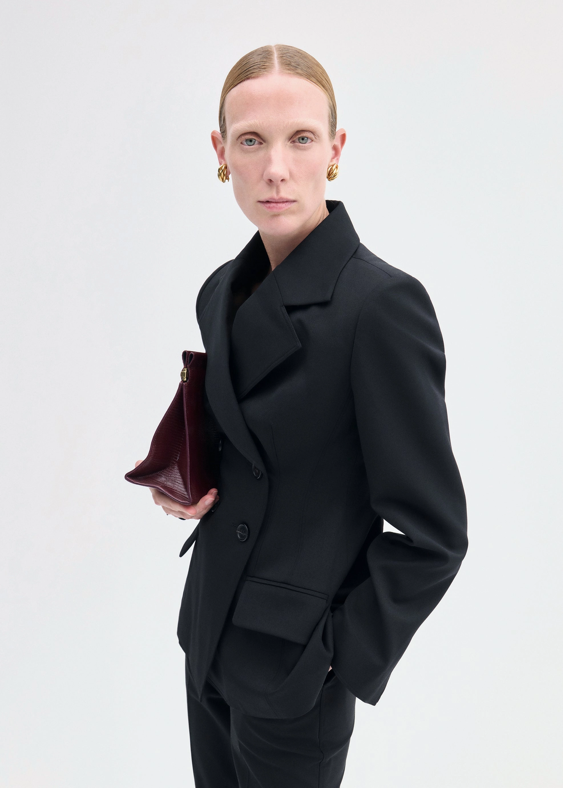 Double Breasted Fitted Blazer in Virgin Wool - Black Weekend Hike work event