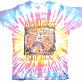 VINTAGE TIE DYE AEROSMITH NINE LIVES TOUR TEE SHIRT 1998 SIZE LARGE MADE IN USA Flex Fit Fashionable Piece