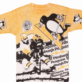 VINTAGE NHL PITTSBURGH PENGUINS STANLEY CUP 1991 ALL OVER PRINT TEE SHIRT MEDIUM Sporty Layer