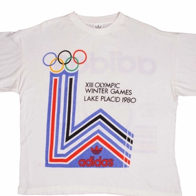 VINTAGE ADIDAS XIII OLYMPIC WINTER GAMES TEE SHIRT 1980 SIZE MEDIUM Laser Cut Edges