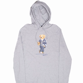 Chilly Day Style VINTAGE POLO BEAR JERSEY RALPH LAUREN HOODED LONG SLEEVE TEE SHIRT MEDIUM