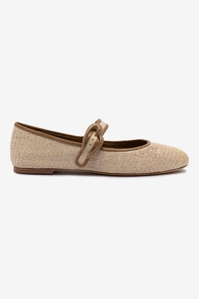 Sun View Tree Lane Verona Ballet Flat In Natural Raffia and Hazelnut Trimming