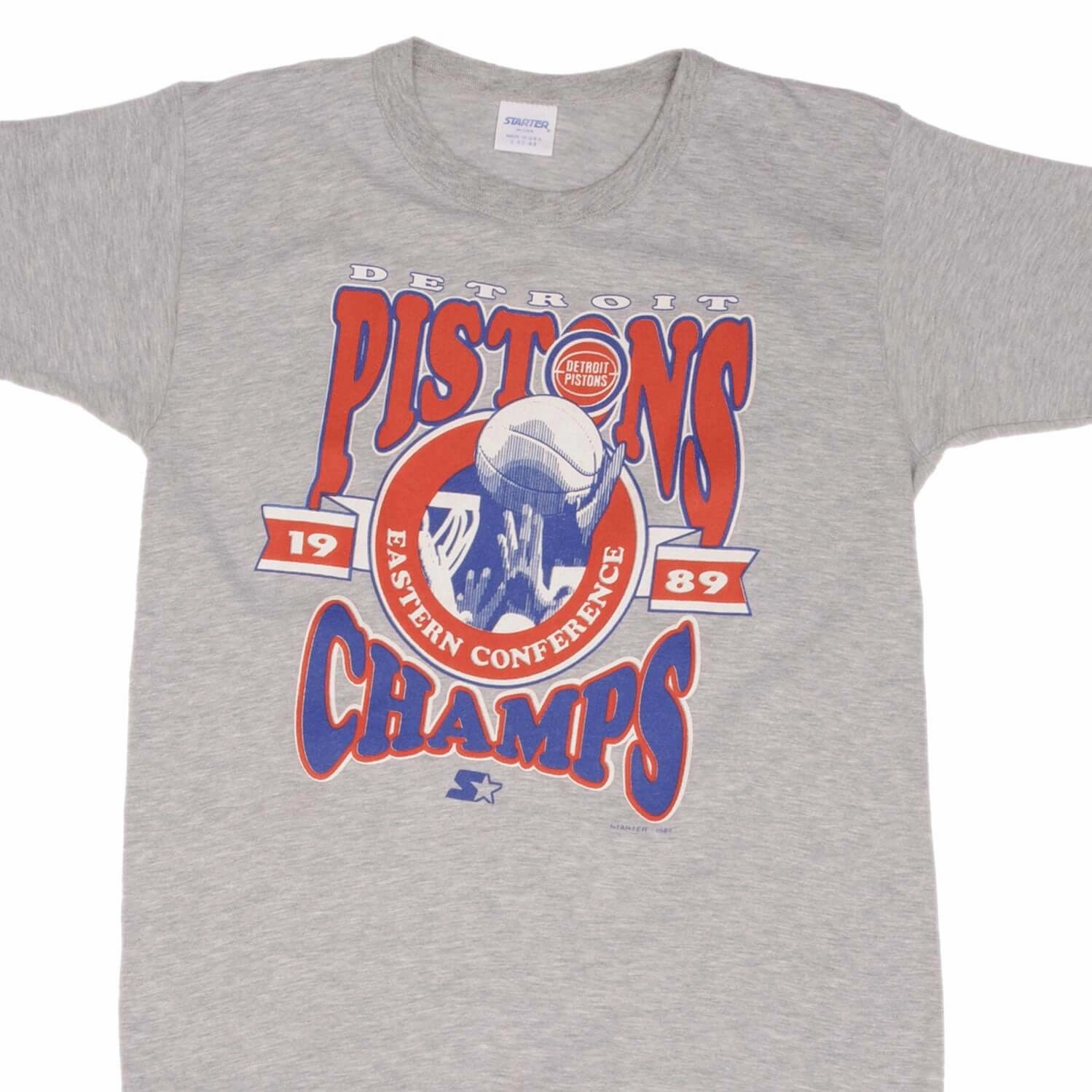 VINTAGE NBA DETROIT PISTONS EASTERN CHAMPS 1989 TEE SHIRT MEDIUM MADE IN USA Friction Free Inner Lining Non Fading Material