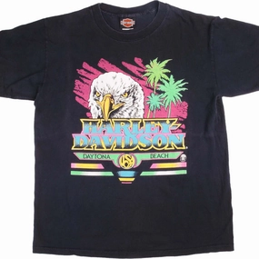 Ultra Soft Blended Textile Curved Hemline VINTAGE HARLEY DAVIDSON DAYTONA BEACH TEE SHIRT 1992 SIZE LARGE MADE IN USA