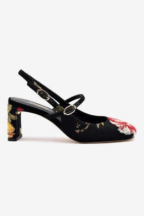 Larroud?? x Markarian Pump In Black Wool and Floral Embroidery Glamorous Heeled Boots Luxury Heels for Office