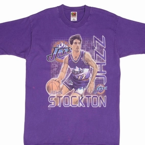 Raw Edge Hem Comfort Style VINTAGE NBA UTAH JAZZ JOHN STOCKTON 1990S TEE SHIRT SIZE LARGE