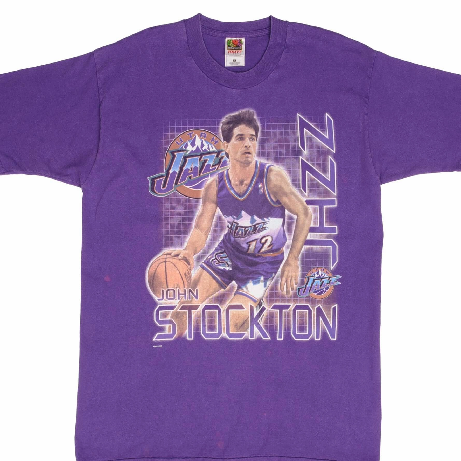 Raw Edge Hem Comfort Style VINTAGE NBA UTAH JAZZ JOHN STOCKTON 1990S TEE SHIRT SIZE LARGE