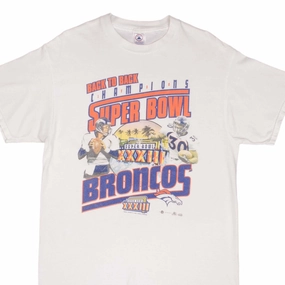 VINTAGE NFL DENVER BRONCOS SUPER BOWL CHAMPIONS XXXII 1999 TEE SHIRT SIZE LARGE Silk combination EasyCare Fabric