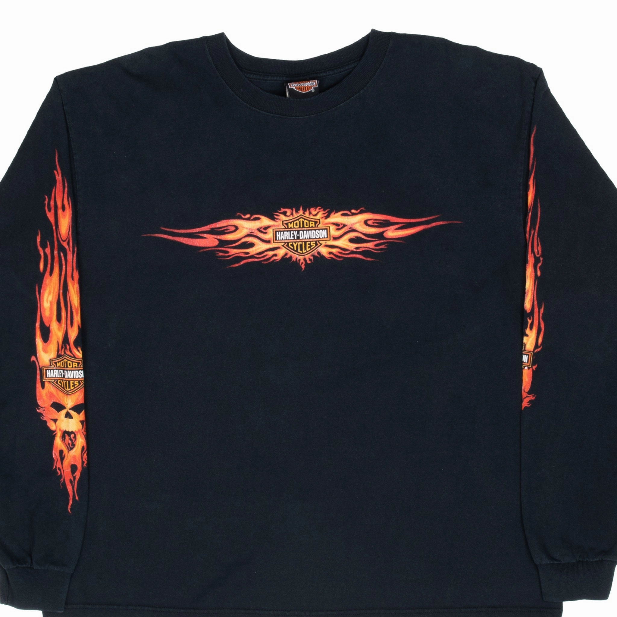 Curved Hem Relaxed Style VINTAGE HARLEY DAVIDSON FLAME LONG SLEEVE TEE SHIRT 2002 XL