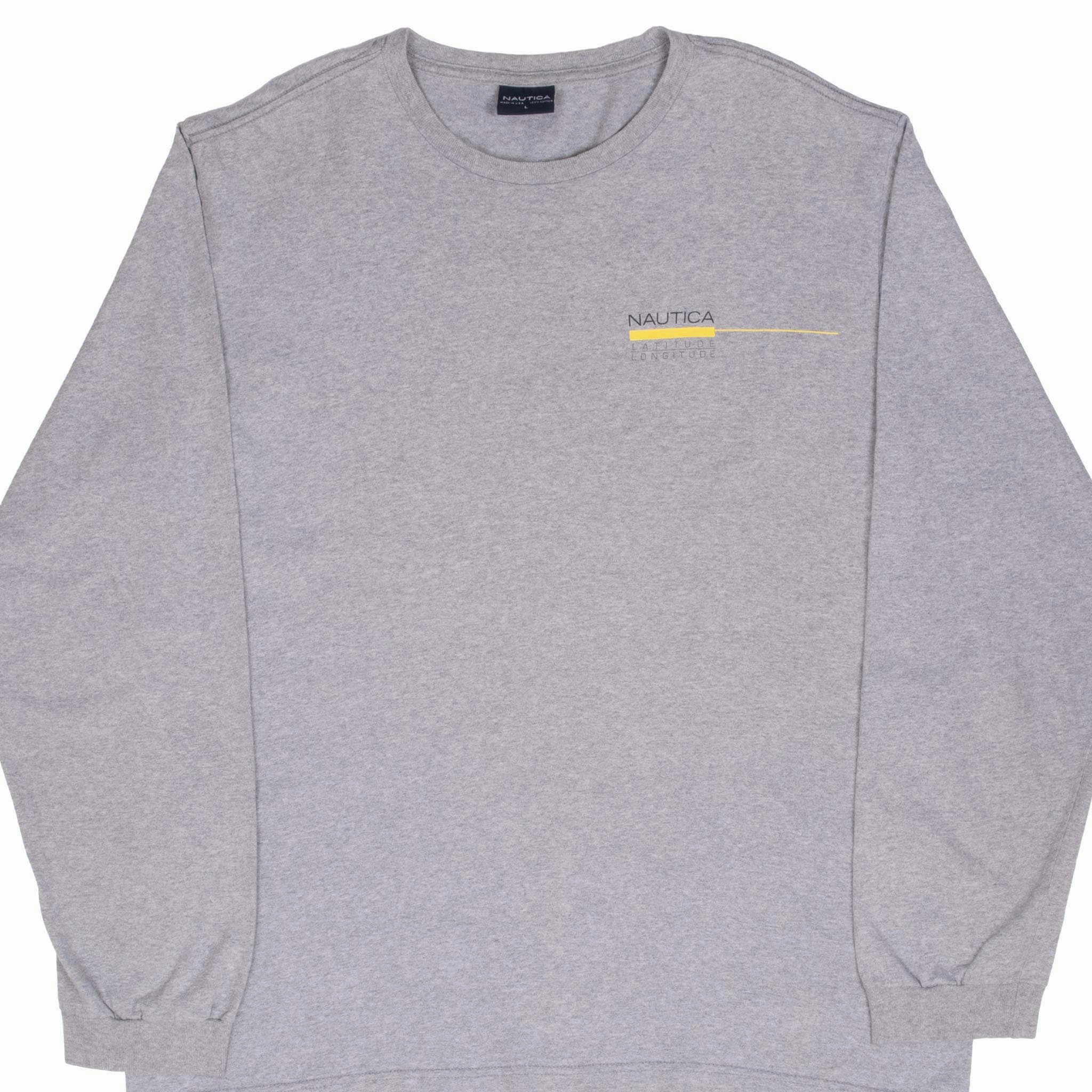 VINTAGE NAUTICA JEANS GREY LONG SLEEVE TEE SHIRT 1990S LARGE Relaxed Layers Breathable Active Wear