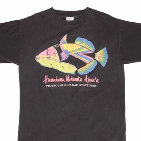 VINTAGE HUMUHUMU NUKUNUKU APUA'A FISH HAWAII GRAPHIC TEE SHIRT LARGE MADE IN USA Cozy Touch MinimalistStitching