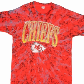 VINTAGE TIE DYE NFL KANSAS CITY CHIEFS TEE SHIRT 1990S SIZE XL MADE IN USA Soft Brushed Finish Beaded details