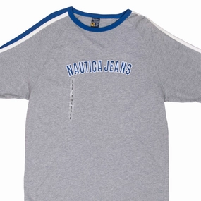 Flexible Ribbed Neckline Temperature Regulating Fabric VINTAGE NAUTICA JEANS GREY TEE SHIRT 2000S LARGE DEADSTOCK