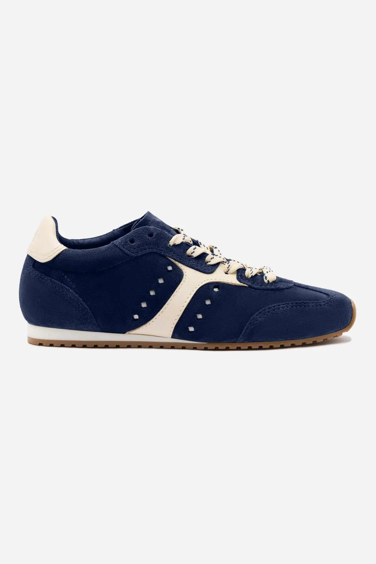 Lightweight Outsole Cliff Step Stella Sneaker In Navy Suede and Ivory Leather