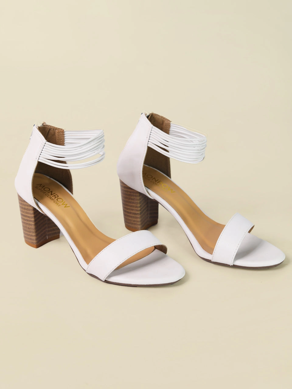 Lace Up Good Traction Stella White Block Heels