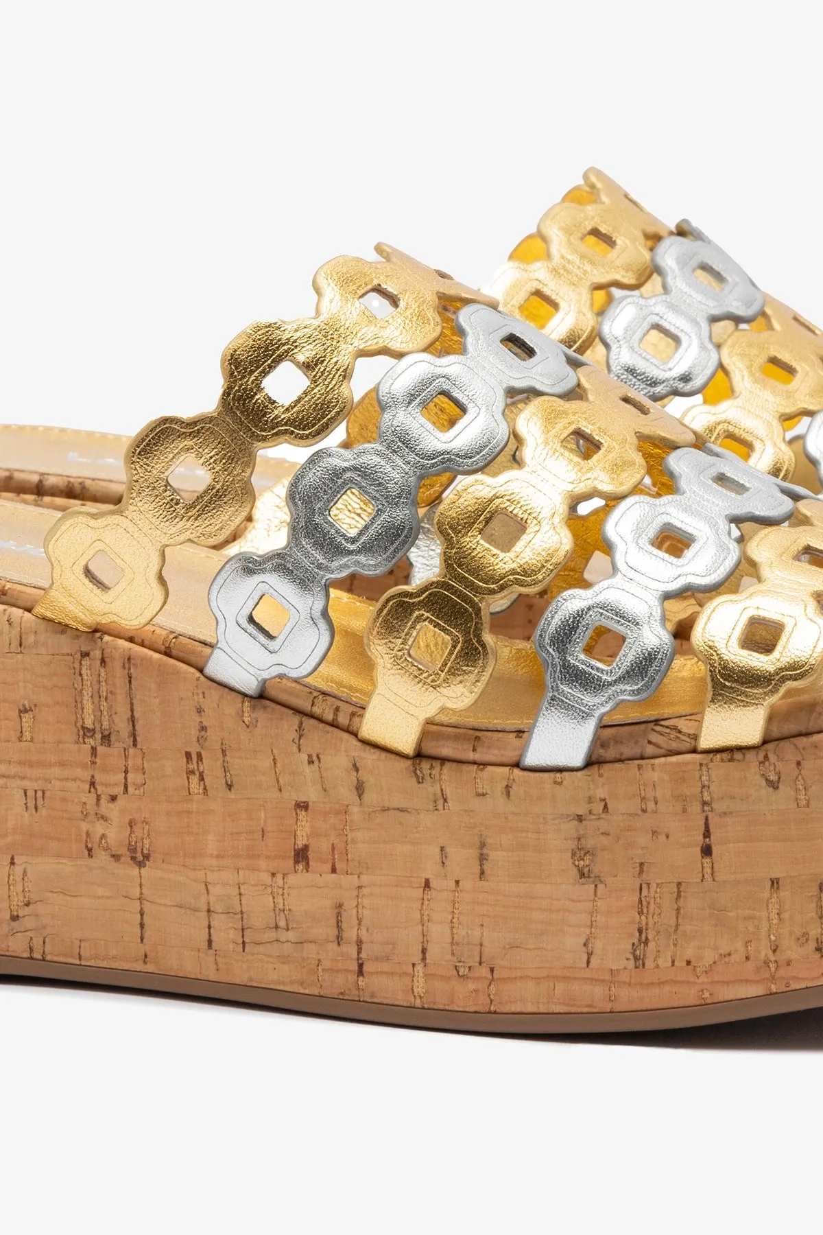 Charli Mule In Gold and Silver Metallic Leather Airy Interior Style Daily Favorite