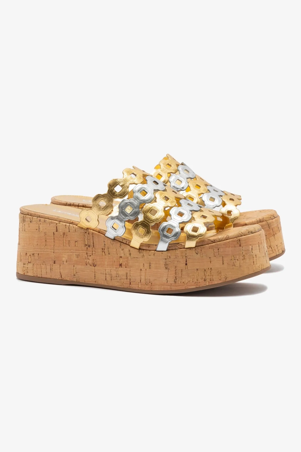 Wake Up Easy Charli Mule In Gold and Silver Metallic Leather