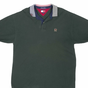 Relaxed fit style VINTAGE TOMMY HILFIGER GREEN POLO SHIRT 1990S XL