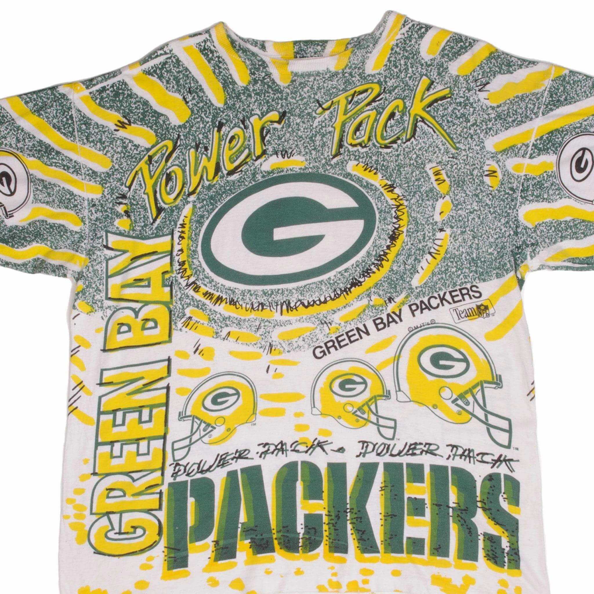 VINTAGE NFL ALL OVER PRINT GREEN BAY PACKERS TEE SHIRT 1990S SIZE LARGE Trendy Look
