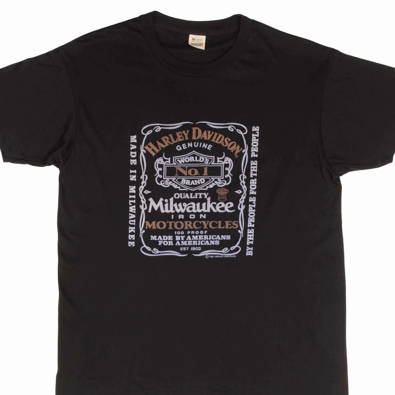 VINTAGE HARLEY DAVIDSON JACK DANIELS TEE SHIRT 1982 MEDIUM MADE IN USA DEADSTOCK Sweat Absorbent