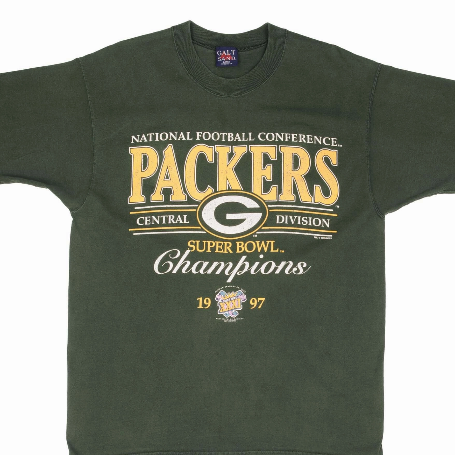 VINTAGE NFL GREEN BAY PACKERS SUPER BOWL CHAMPIONS 1997 TEE SHIRT LARGE MADE USA BreathableFabric