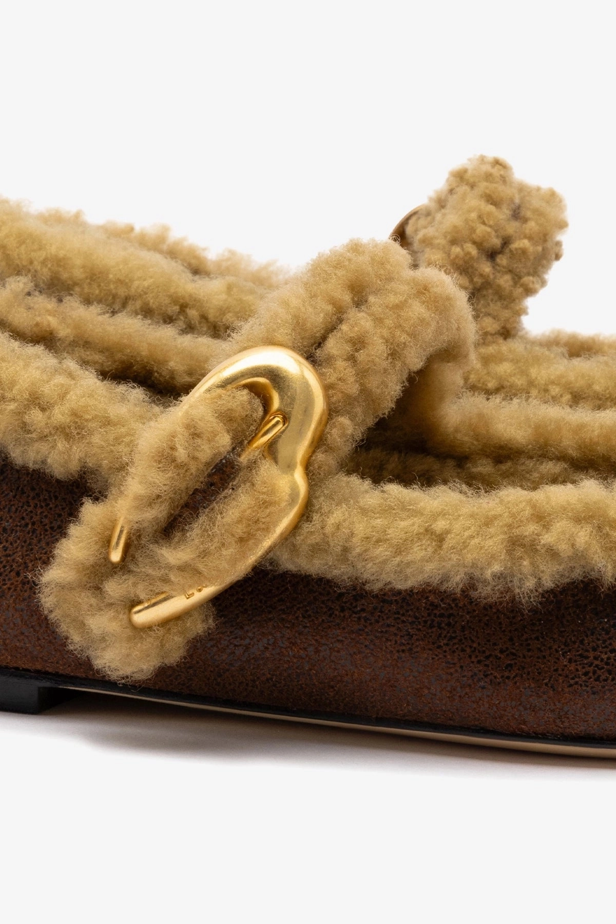 Style Mood Verona Ballet Flat In Cocoa Leather And Natural Shearling