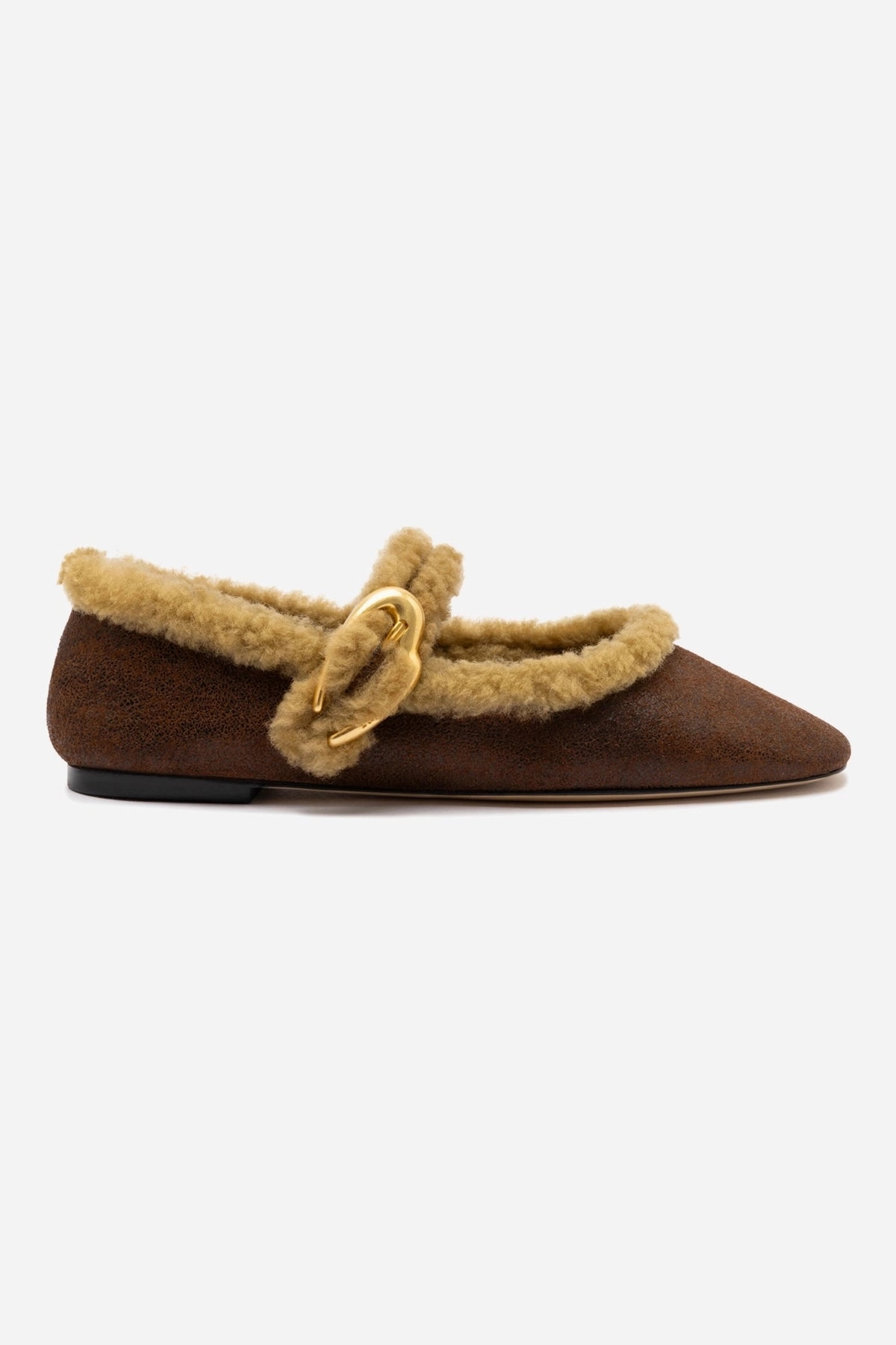 picnic wear Moisture Wicking Fabric Verona Ballet Flat In Cocoa Leather And Natural Shearling