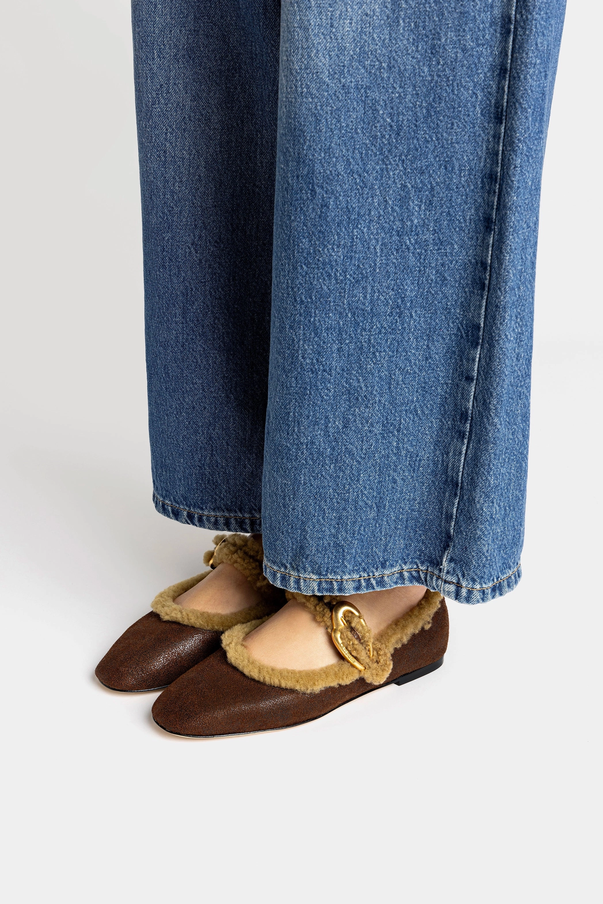 Verona Ballet Flat In Cocoa Leather And Natural Shearling Run Step