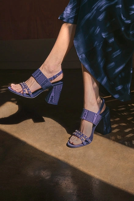 Chloe Gosselin by Larroud?? Margot Sandal In Deep Navy Suede and Navy Satin party mode Casual Day Heels