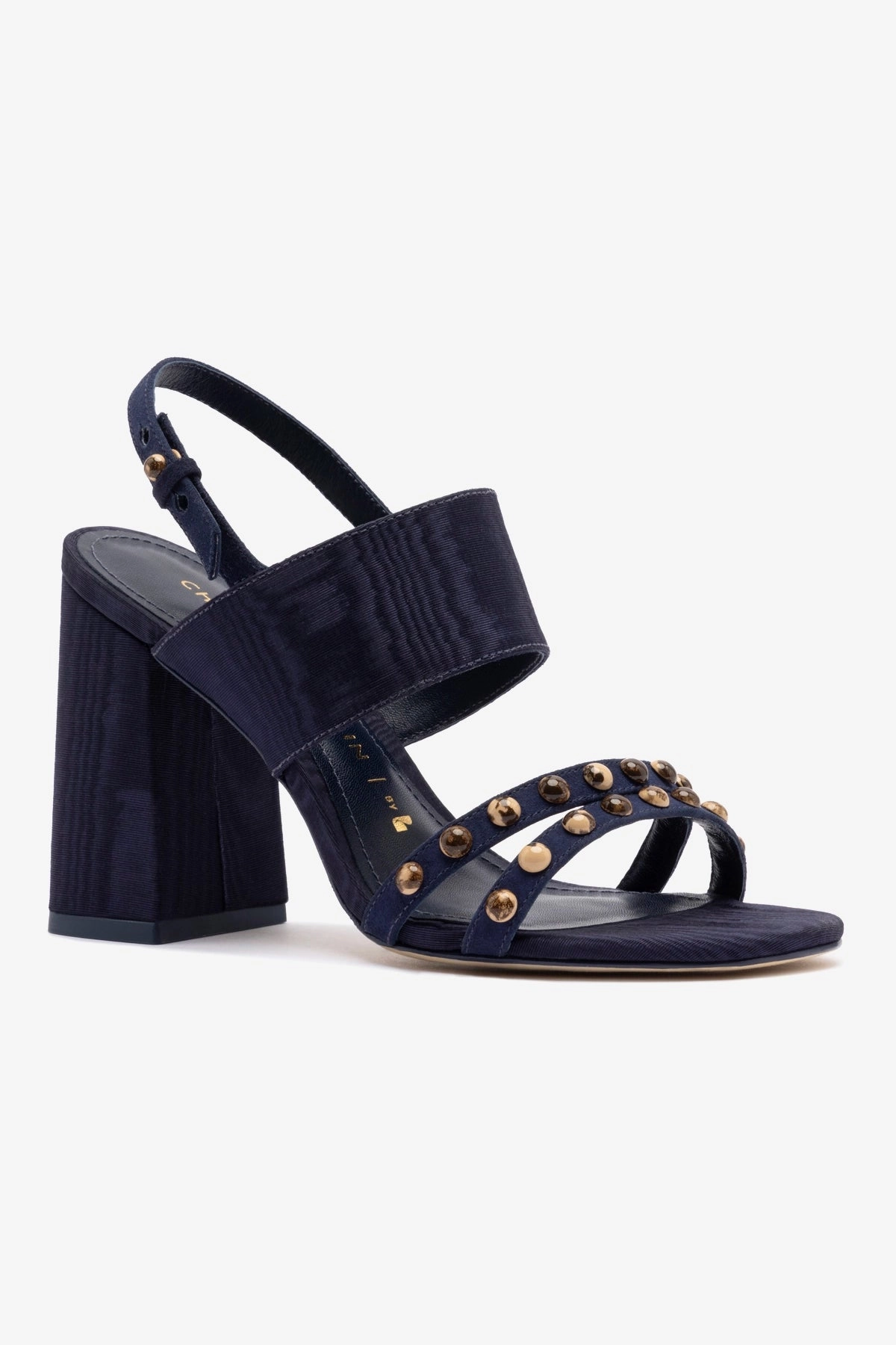 Minimalist Heels Chloe Gosselin by Larroud?? Margot Sandal In Deep Navy Suede and Navy Satin