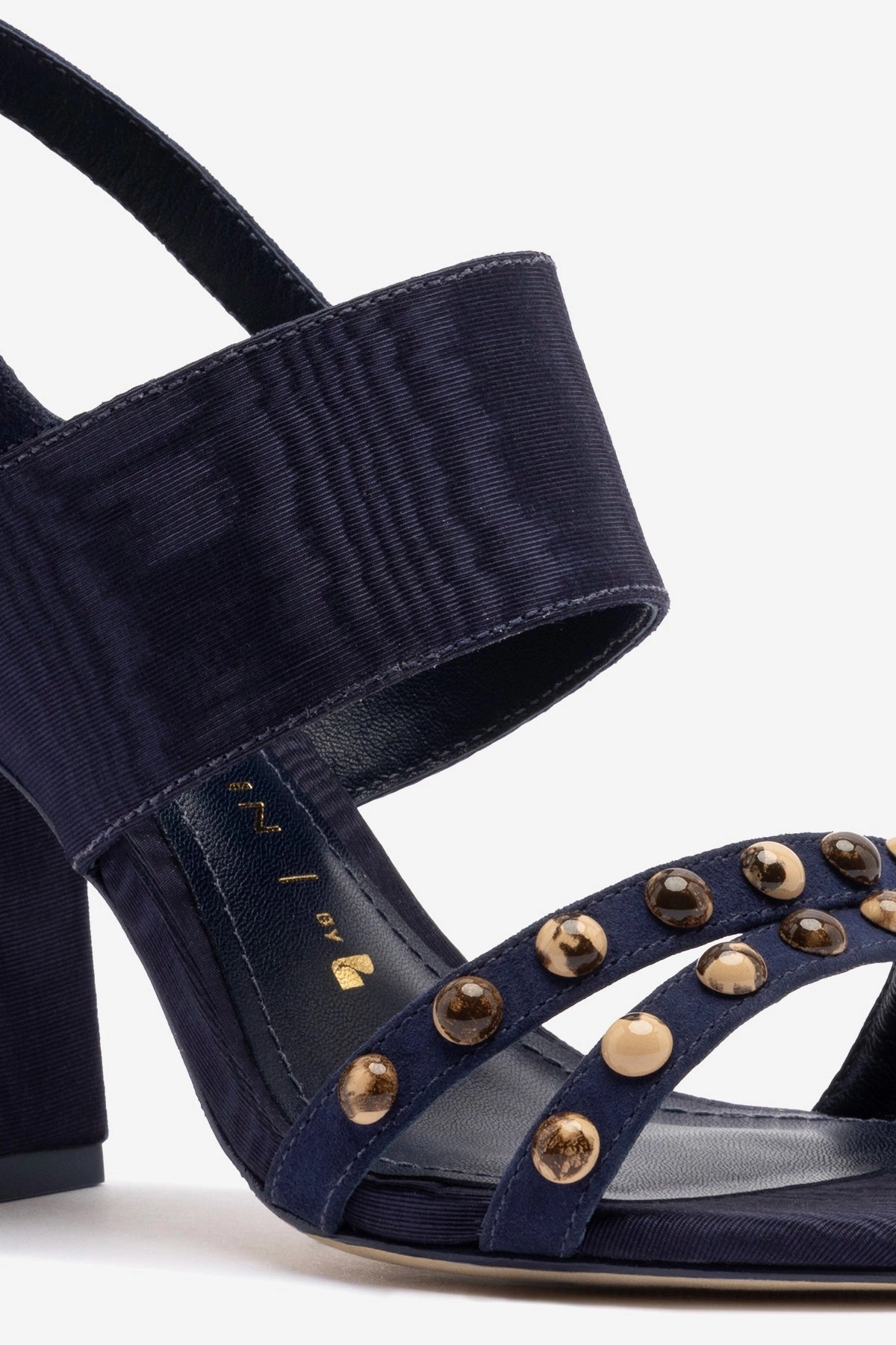 Chloe Gosselin by Larroud?? Margot Sandal In Deep Navy Suede and Navy Satin Fashion Ready