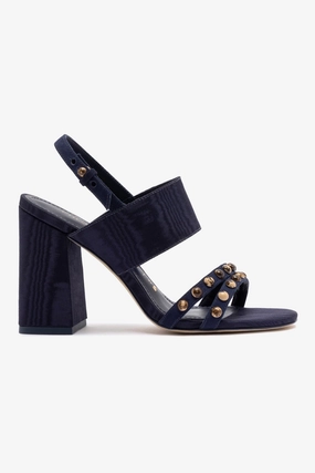 Chloe Gosselin by Larroud?? Margot Sandal In Deep Navy Suede and Navy Satin Comfortable Buckle Bold Silhouette