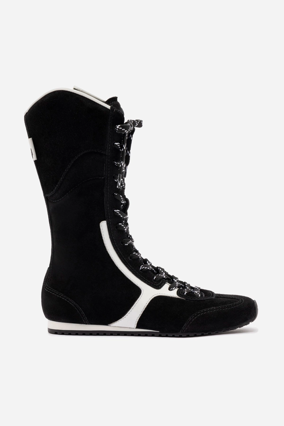 Larroud?? x Jonathan Cohen Flat Lo Sneaker Boot In Black Suede and White Leather Slip Resistant Work Commute