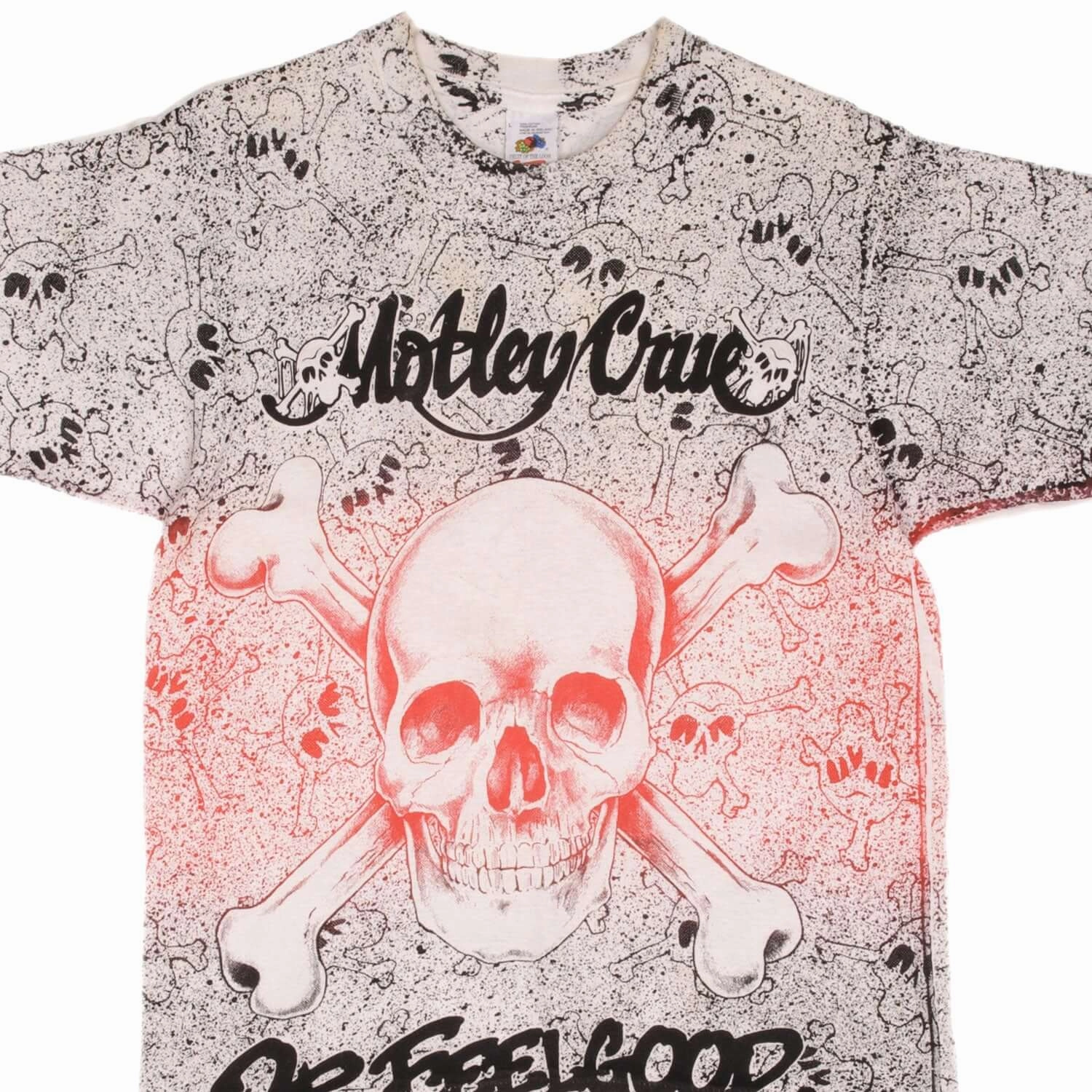 Layered Hem Design VINTAGE ALL OVER PRINT MOTLEY CRUE DR FEELGOOD TEE SHIRT 1990S SIZE MEDIUM