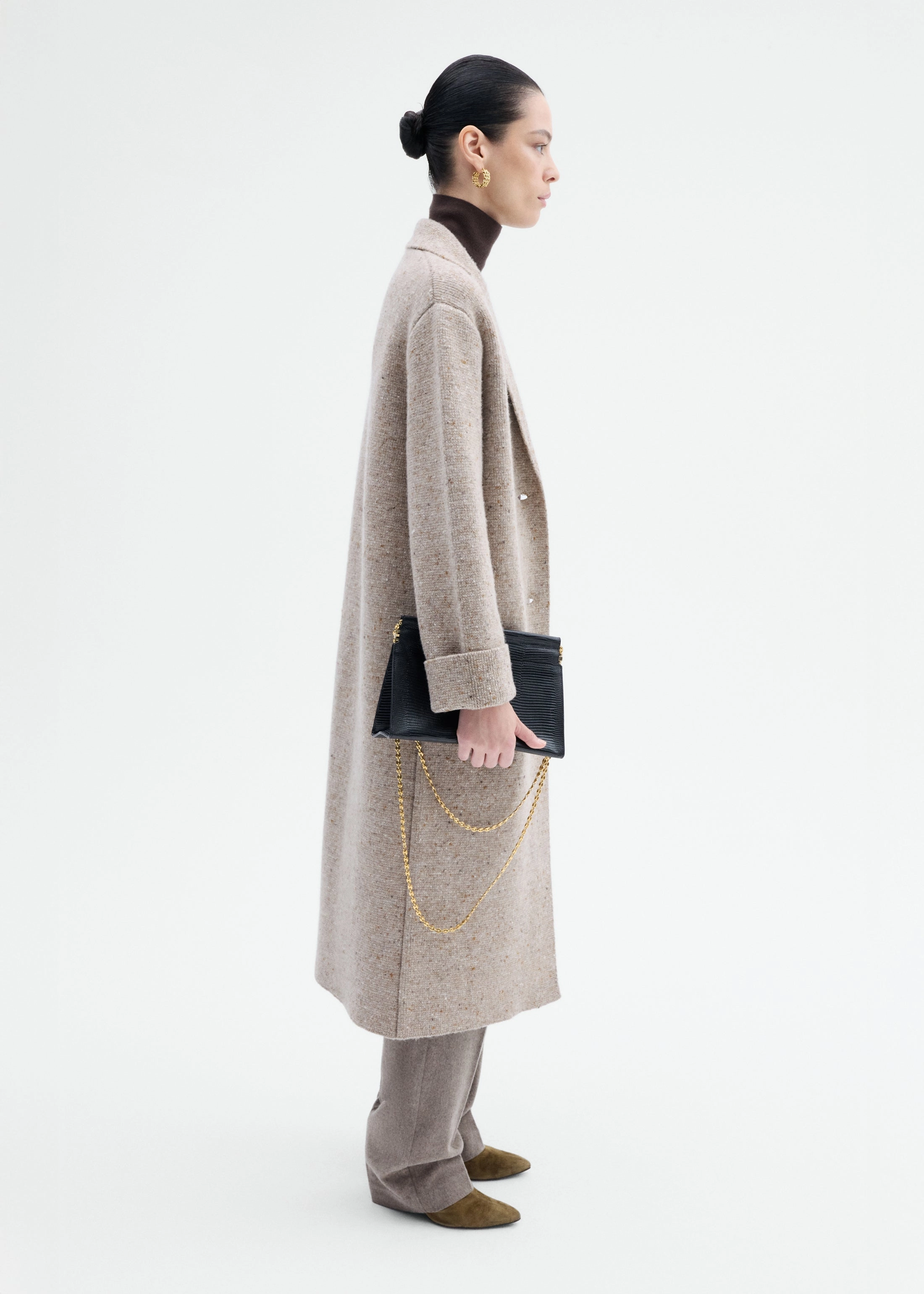 Resistant Shell Sweater Coat in Wool Cashmere Tweed - Antelope