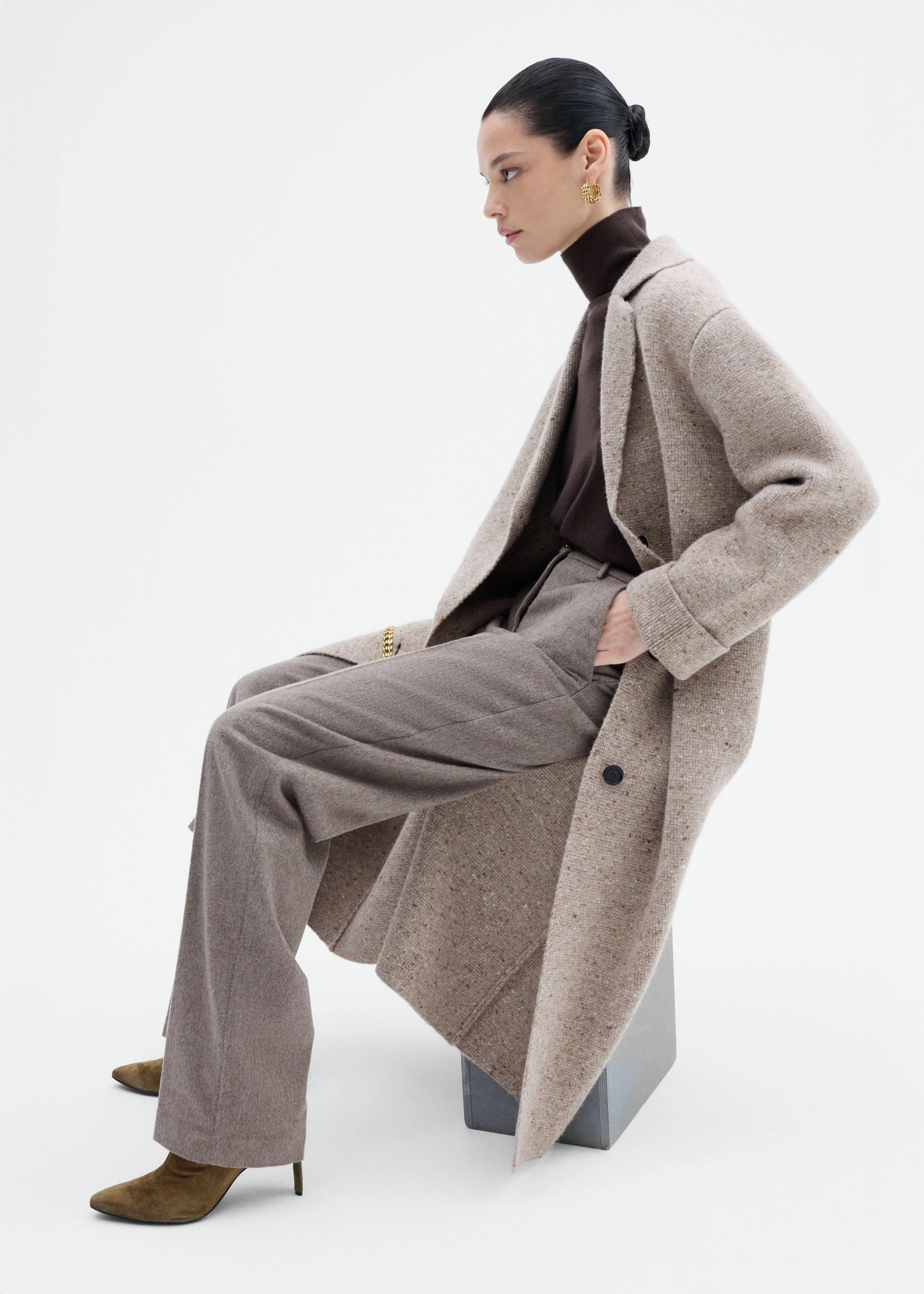 watch Sweater Coat in Wool Cashmere Tweed - Antelope