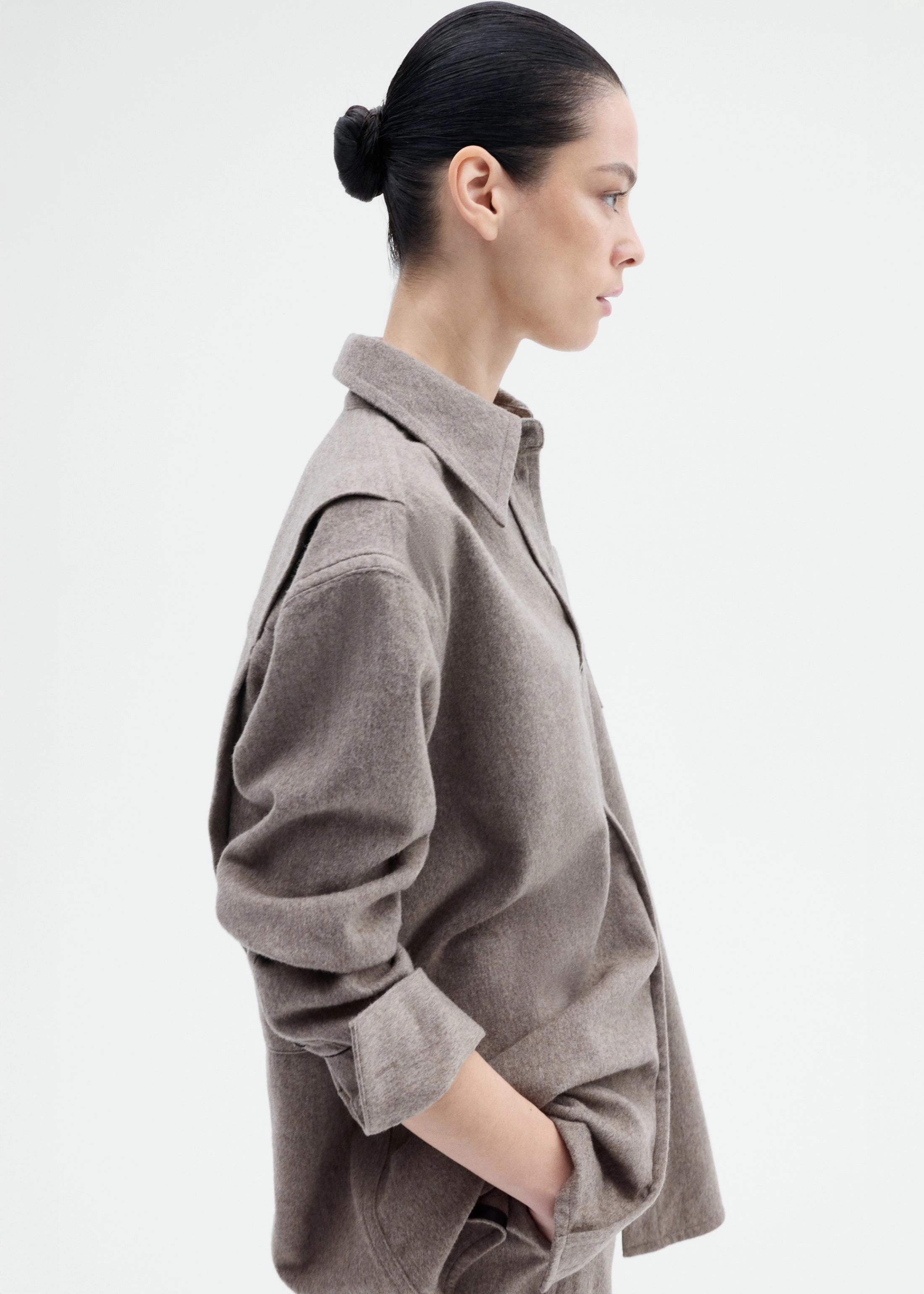 Abrasion resistant Tailored Flannel Shirt in Wool Cashmere - Oatmeal