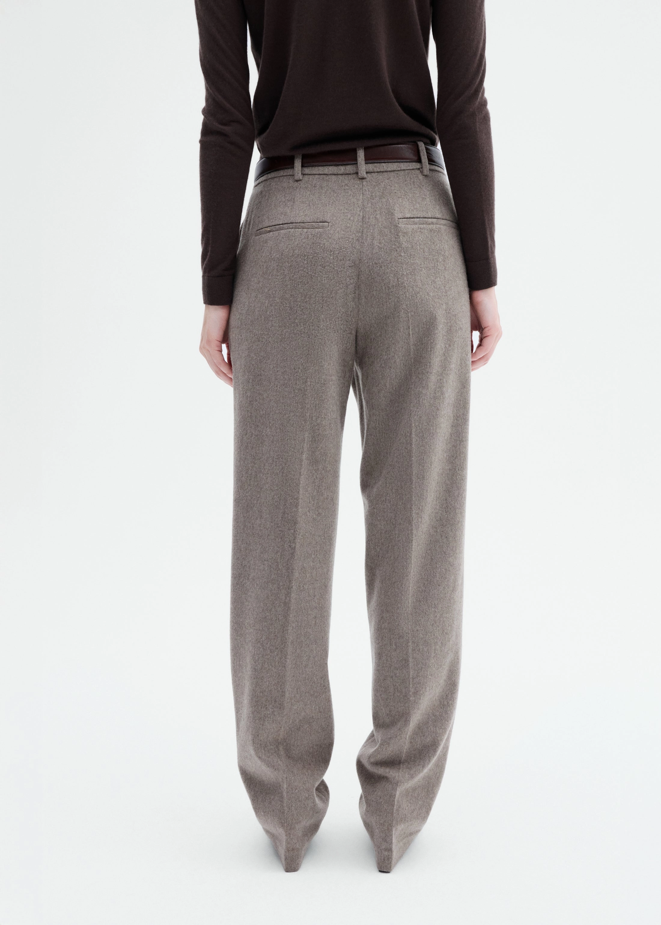 Tailored Straight Pant in Wool Cashmere - Oatmeal Soft Brushed Lining
