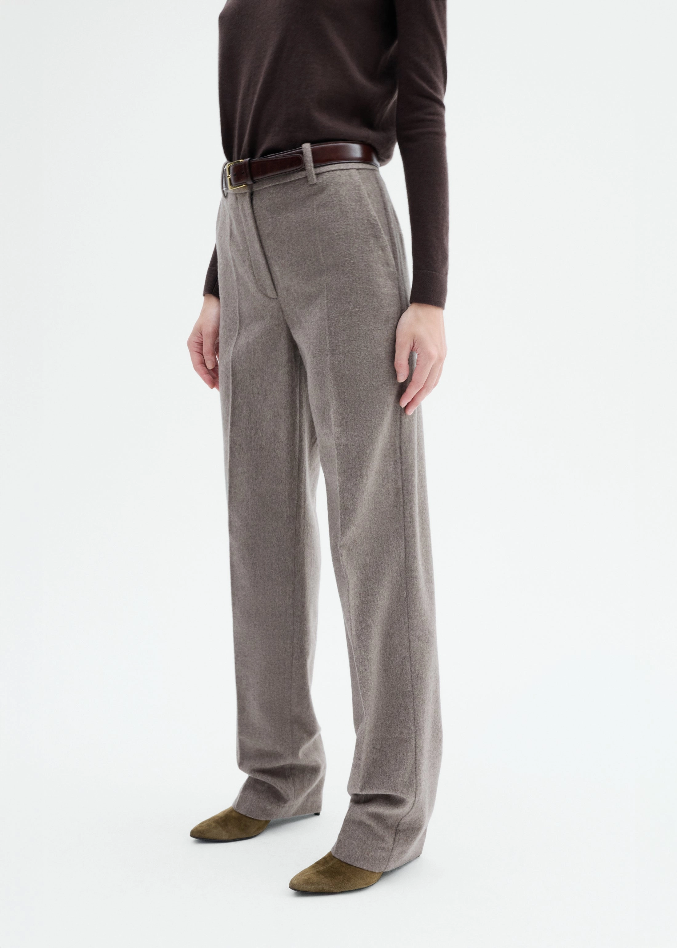 StaticDissipativeFabric Stylish Wear Tailored Straight Pant in Wool Cashmere - Oatmeal