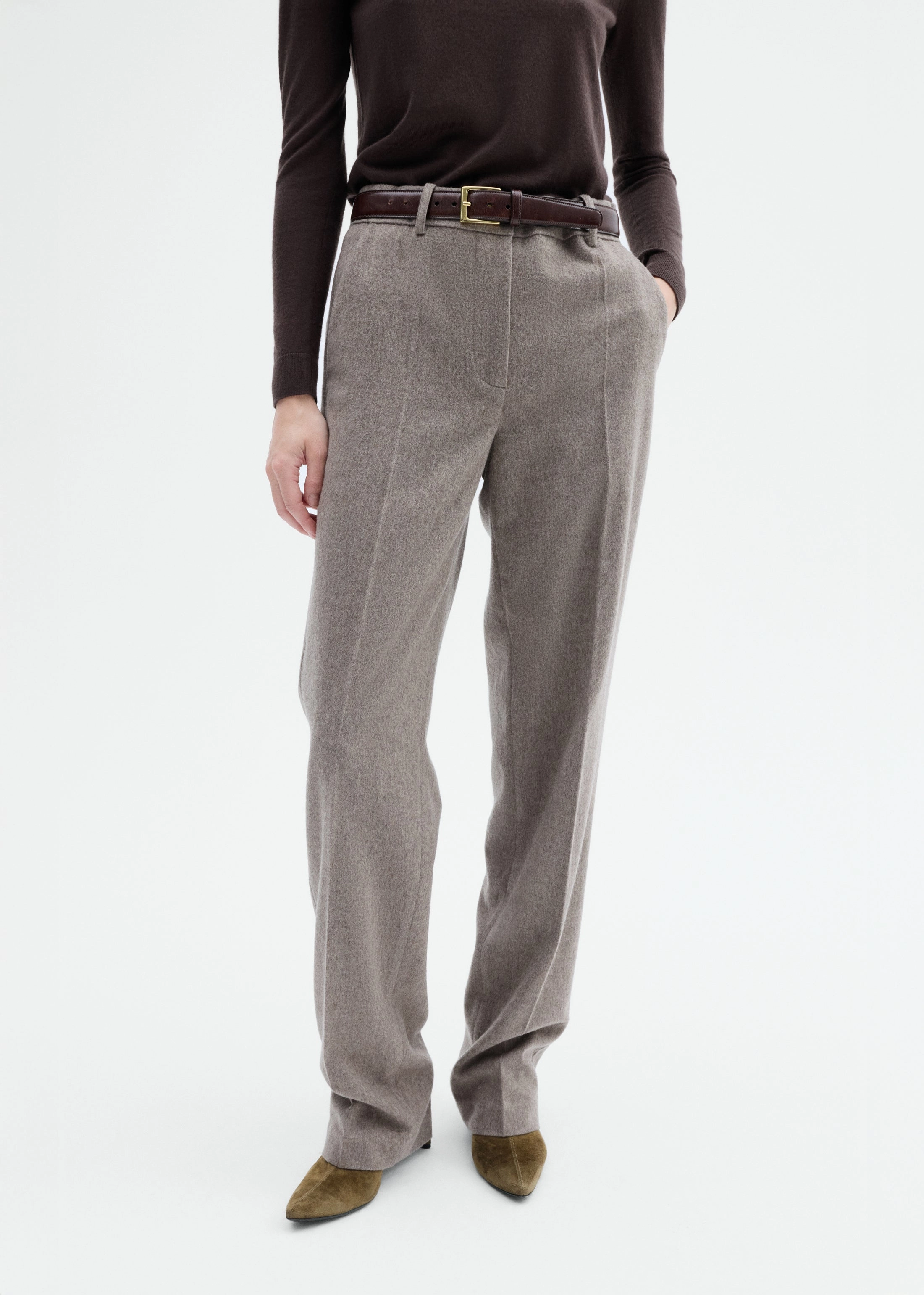 Tailored Straight Pant in Wool Cashmere - Oatmeal Recyclable Fabric Blend