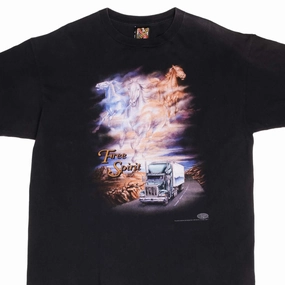 VINTAGE 3D EMBLEM TRUCKERS ONLY TEE SHIRT 1994 SIZE XL MADE IN USA Bohemian freedom SoftenedNeckline