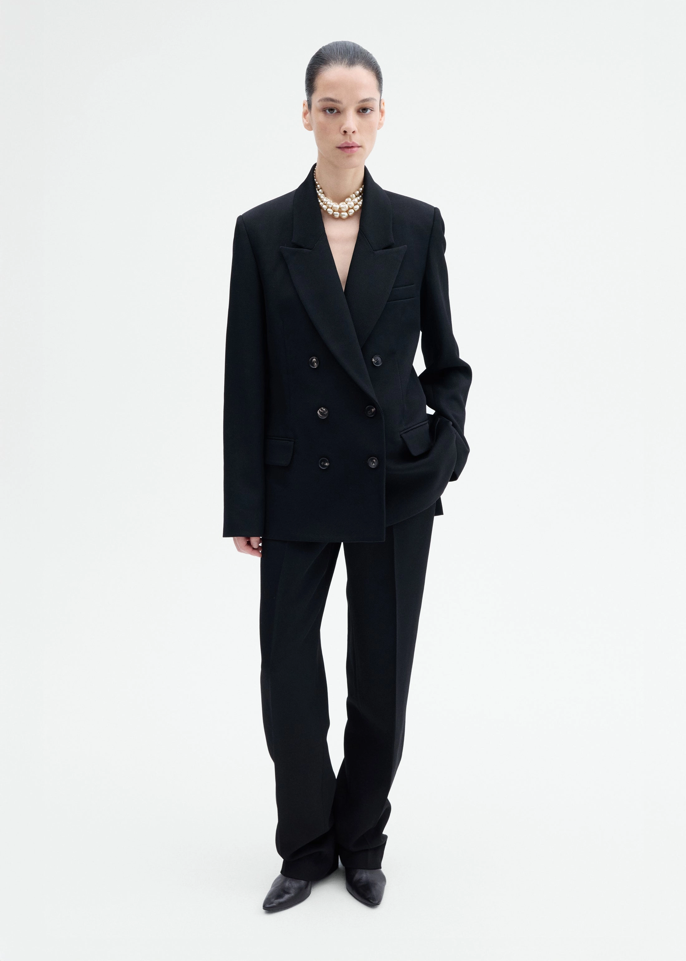 Textured Tuxedo Blazer in Virgin Wool - Black Triumph