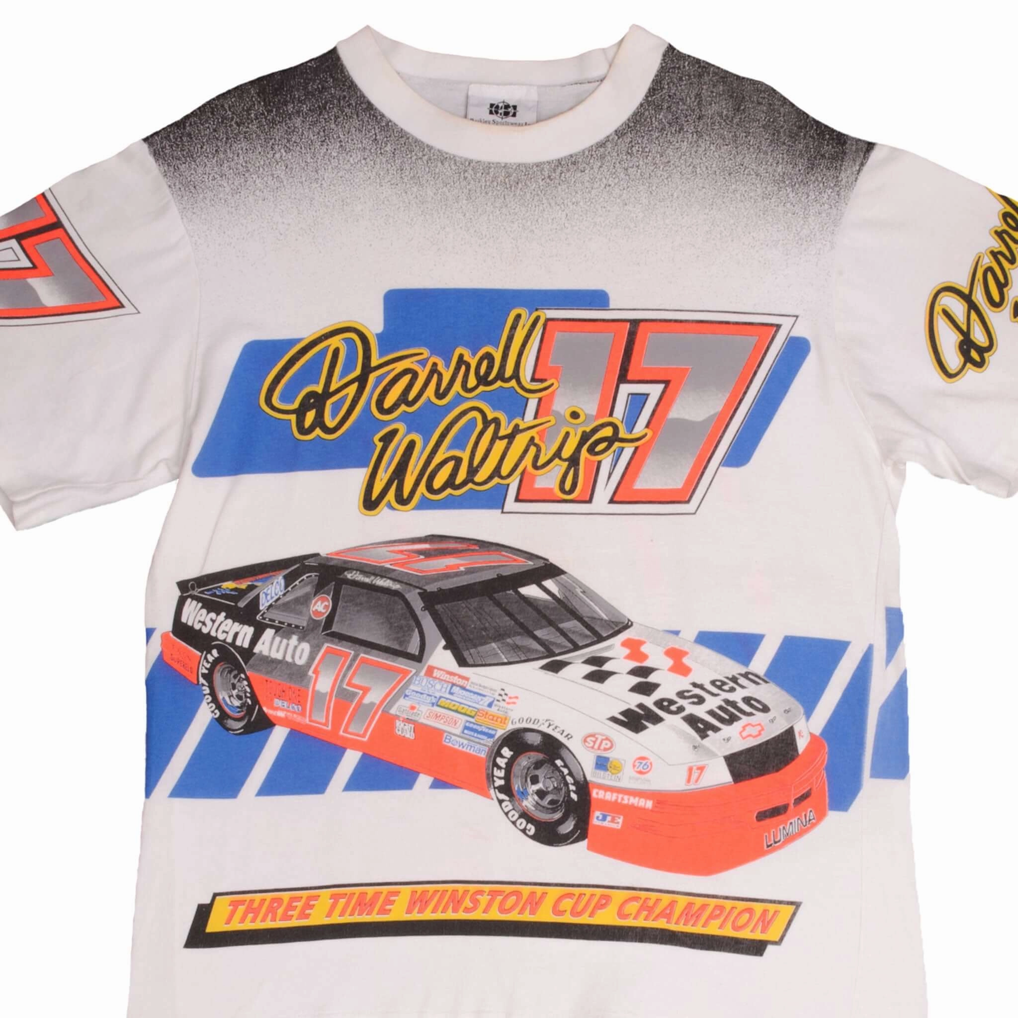 Relaxed Comfort Fit Sport Layer Fit VINTAGE NASCAR ALL OVER PRINT DARRELL WALTRIP 1992 TEE SHIRT LARGE MADE USA