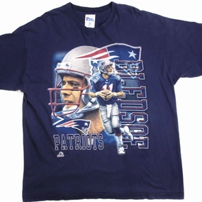 Elastic Fit WrinkleFreeFabric VINTAGE NFL NEW ENGLAND PATRIOTS DREW BLEDSOE TEE SHIRT SIZE 2XL MADE IN USA
